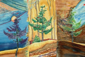 Cedar Trinity (gold), 20 x 40 inches, dyes on silk