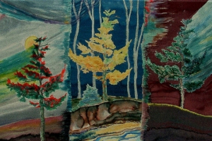 Cedar Trinity (blue), 20 x 40 inches, dyes on silk