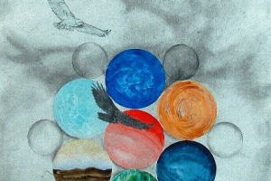 Soar 1/Mandala, 22 x 30, graphite, watercolor, gouache on handmade paper